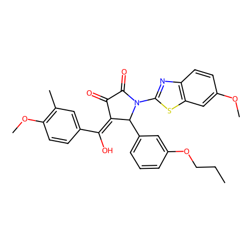 (4E)-4-[hydroxy(4-methoxy-3-methylphenyl)methylidene]-1-(6-methoxy-1,3-benzothiazol-2-yl)-5-(3-propoxyphenyl)pyrrolidine-2,3-dione structure