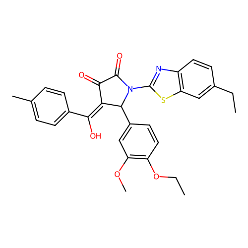 (4E)-5-(4-ethoxy-3-methoxyphenyl)-1-(6-ethyl-1,3-benzothiazol-2-yl)-4-[hydroxy(4-methylphenyl)methylidene]pyrrolidine-2,3-dione structure