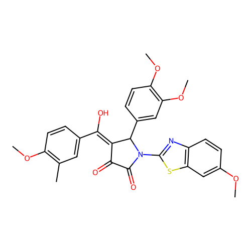 (4E)-5-(3,4-dimethoxyphenyl)-4-[hydroxy(4-methoxy-3-methylphenyl)methylidene]-1-(6-methoxy-1,3-benzothiazol-2-yl)pyrrolidine-2,3-dione structure