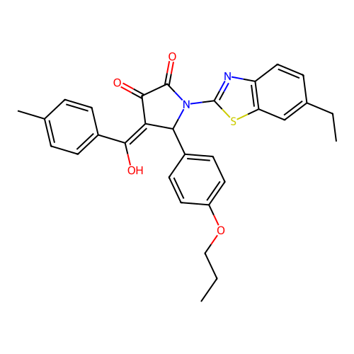 (4E)-1-(6-ethyl-1,3-benzothiazol-2-yl)-4-[hydroxy(4-methylphenyl)methylidene]-5-(4-propoxyphenyl)pyrrolidine-2,3-dione structure