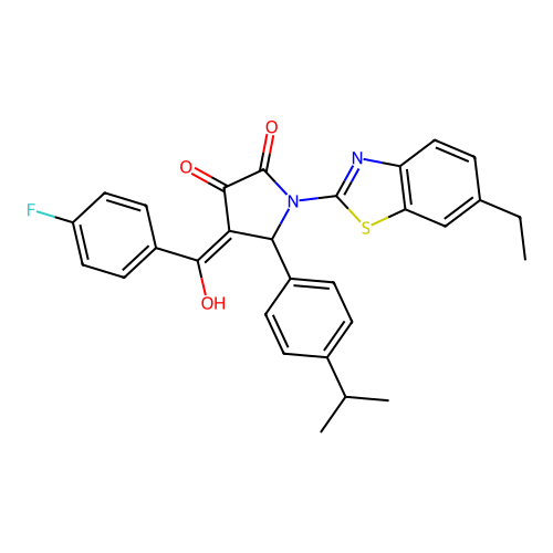 (4E)-1-(6-ethyl-1,3-benzothiazol-2-yl)-4-[(4-fluorophenyl)(hydroxy)methylidene]-5-[4-(propan-2-yl)phenyl]pyrrolidine-2,3-dione structure