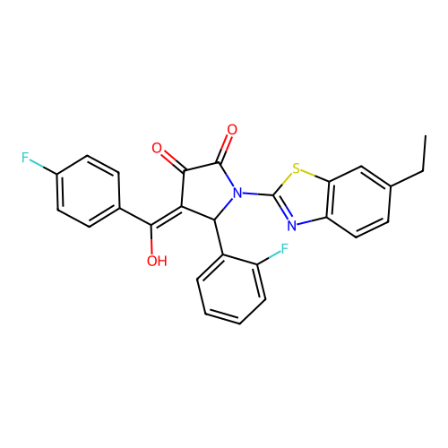 (4E)-1-(6-ethyl-1,3-benzothiazol-2-yl)-5-(2-fluorophenyl)-4-[(4-fluorophenyl)(hydroxy)methylidene]pyrrolidine-2,3-dione structure