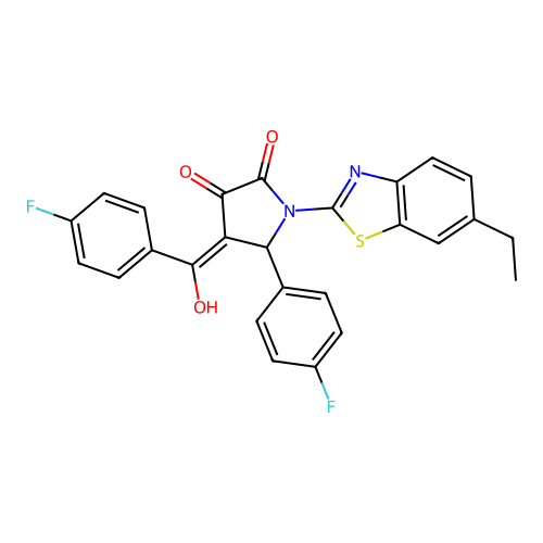 (4E)-1-(6-ethyl-1,3-benzothiazol-2-yl)-5-(4-fluorophenyl)-4-[(4-fluorophenyl)(hydroxy)methylidene]pyrrolidine-2,3-dione structure