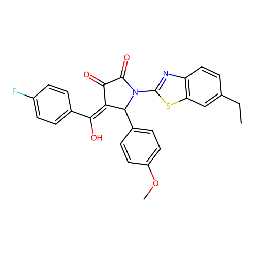 (4E)-1-(6-ethyl-1,3-benzothiazol-2-yl)-4-[(4-fluorophenyl)(hydroxy)methylidene]-5-(4-methoxyphenyl)pyrrolidine-2,3-dione structure
