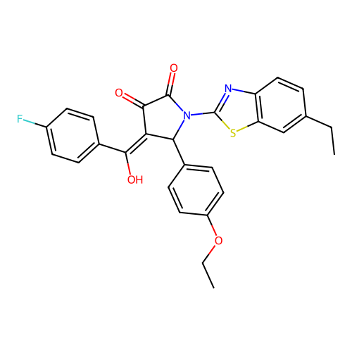 (4E)-5-(4-ethoxyphenyl)-1-(6-ethyl-1,3-benzothiazol-2-yl)-4-[(4-fluorophenyl)(hydroxy)methylidene]pyrrolidine-2,3-dione structure