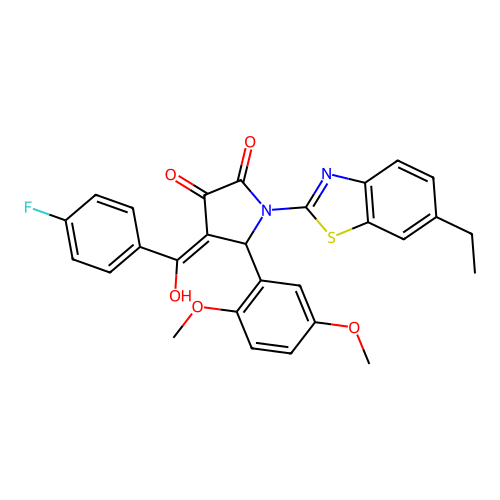 (4E)-5-(2,5-dimethoxyphenyl)-1-(6-ethyl-1,3-benzothiazol-2-yl)-4-[(4-fluorophenyl)(hydroxy)methylidene]pyrrolidine-2,3-dione structure