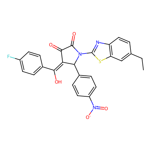 (4E)-1-(6-ethyl-1,3-benzothiazol-2-yl)-4-[(4-fluorophenyl)(hydroxy)methylidene]-5-(4-nitrophenyl)pyrrolidine-2,3-dione structure