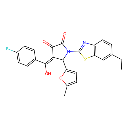 (4E)-1-(6-ethyl-1,3-benzothiazol-2-yl)-4-[(4-fluorophenyl)(hydroxy)methylidene]-5-(5-methylfuran-2-yl)pyrrolidine-2,3-dione structure