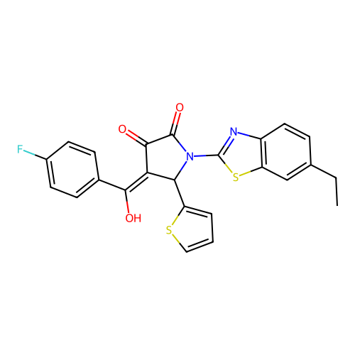 (4E)-1-(6-ethyl-1,3-benzothiazol-2-yl)-4-[(4-fluorophenyl)(hydroxy)methylidene]-5-(thiophen-2-yl)pyrrolidine-2,3-dione structure