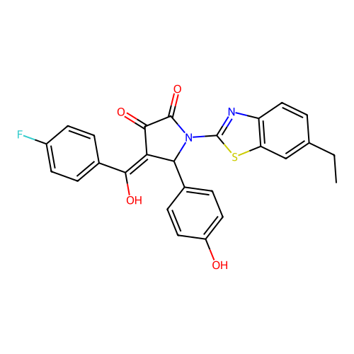 (4E)-1-(6-ethyl-1,3-benzothiazol-2-yl)-4-[(4-fluorophenyl)(hydroxy)methylidene]-5-(4-hydroxyphenyl)pyrrolidine-2,3-dione structure