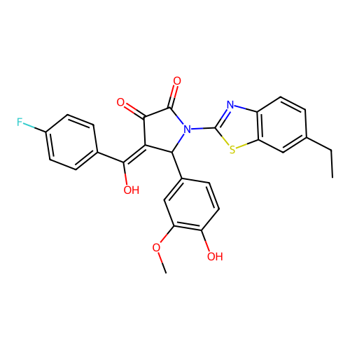 (4E)-1-(6-ethyl-1,3-benzothiazol-2-yl)-4-[(4-fluorophenyl)(hydroxy)methylidene]-5-(4-hydroxy-3-methoxyphenyl)pyrrolidine-2,3-dione structure