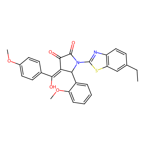 (4E)-1-(6-ethyl-1,3-benzothiazol-2-yl)-4-[hydroxy(4-methoxyphenyl)methylidene]-5-(2-methoxyphenyl)pyrrolidine-2,3-dione structure