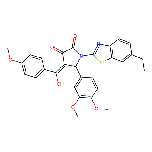 (4E)-5-(3,4-dimethoxyphenyl)-1-(6-ethyl-1,3-benzothiazol-2-yl)-4-[hydroxy(4-methoxyphenyl)methylidene]pyrrolidine-2,3-dione structure