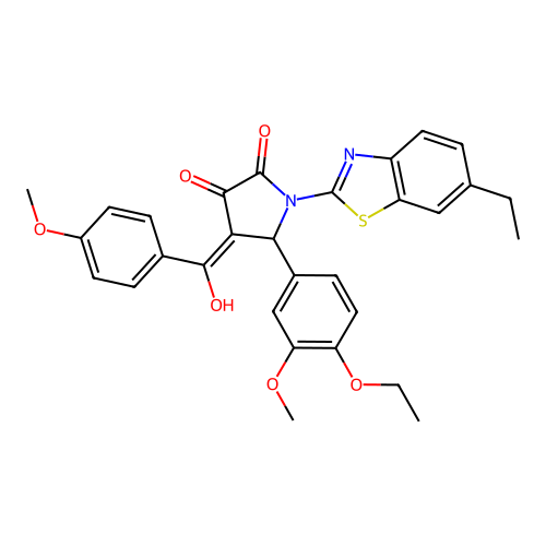 (4E)-5-(4-ethoxy-3-methoxyphenyl)-1-(6-ethyl-1,3-benzothiazol-2-yl)-4-[hydroxy(4-methoxyphenyl)methylidene]pyrrolidine-2,3-dione structure