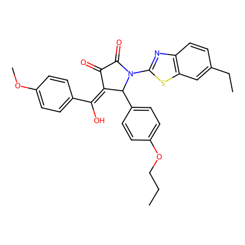 (4E)-1-(6-ethyl-1,3-benzothiazol-2-yl)-4-[hydroxy(4-methoxyphenyl)methylidene]-5-(4-propoxyphenyl)pyrrolidine-2,3-dione structure
