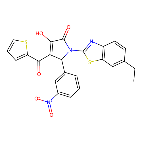 (4E)-1-(6-ethyl-1,3-benzothiazol-2-yl)-4-[hydroxy(thiophen-2-yl)methylidene]-5-(3-nitrophenyl)pyrrolidine-2,3-dione structure