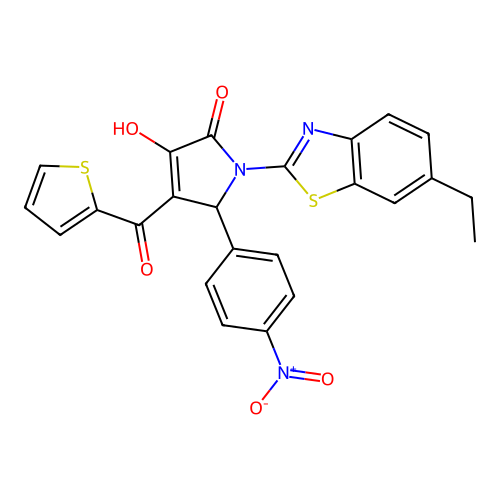 (4E)-1-(6-ethyl-1,3-benzothiazol-2-yl)-4-[hydroxy(thiophen-2-yl)methylidene]-5-(4-nitrophenyl)pyrrolidine-2,3-dione structure