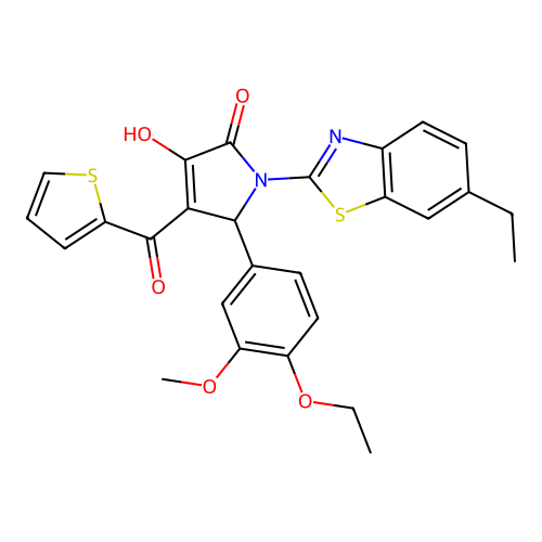 (4E)-5-(4-ethoxy-3-methoxyphenyl)-1-(6-ethyl-1,3-benzothiazol-2-yl)-4-[hydroxy(thiophen-2-yl)methylidene]pyrrolidine-2,3-dione structure