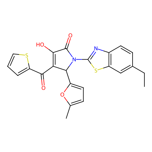 (4E)-1-(6-ethyl-1,3-benzothiazol-2-yl)-4-[hydroxy(thiophen-2-yl)methylidene]-5-(5-methylfuran-2-yl)pyrrolidine-2,3-dione structure
