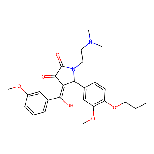 (4E)-1-(2-dimethylaminoethyl)-4-[hydroxy-(3-methoxyphenyl)methylidene]-5-(3-methoxy-4-propoxyphenyl)pyrrolidine-2,3-dione structure