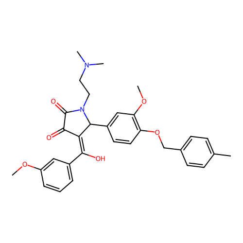 (4E)-1-(2-dimethylaminoethyl)-4-[hydroxy-(3-methoxyphenyl)methylidene]-5-[3-methoxy-4-[(4-methylphenyl)methoxy]phenyl]pyrrolidine-2,3-dione structure