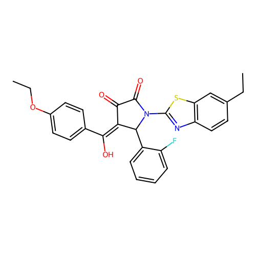 (4E)-4-[(4-ethoxyphenyl)(hydroxy)methylidene]-1-(6-ethyl-1,3-benzothiazol-2-yl)-5-(2-fluorophenyl)pyrrolidine-2,3-dione structure
