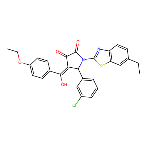 (4E)-5-(3-chlorophenyl)-4-[(4-ethoxyphenyl)(hydroxy)methylidene]-1-(6-ethyl-1,3-benzothiazol-2-yl)pyrrolidine-2,3-dione structure