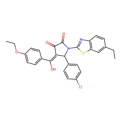 (4E)-5-(4-chlorophenyl)-4-[(4-ethoxyphenyl)(hydroxy)methylidene]-1-(6-ethyl-1,3-benzothiazol-2-yl)pyrrolidine-2,3-dione structure