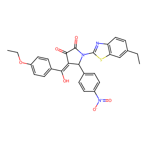 (4E)-4-[(4-ethoxyphenyl)(hydroxy)methylidene]-1-(6-ethyl-1,3-benzothiazol-2-yl)-5-(4-nitrophenyl)pyrrolidine-2,3-dione structure