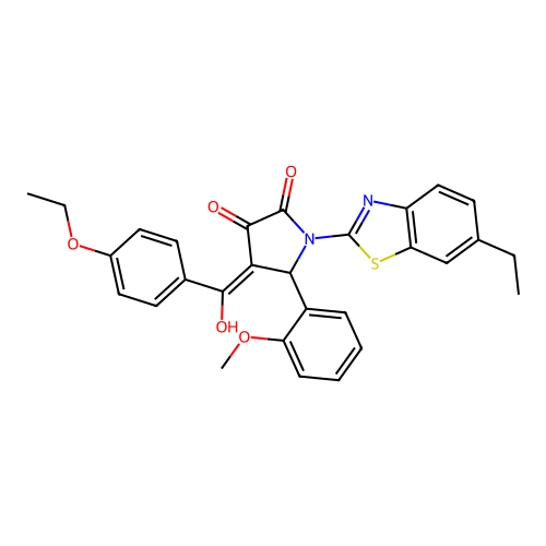 (4E)-4-[(4-ethoxyphenyl)(hydroxy)methylidene]-1-(6-ethyl-1,3-benzothiazol-2-yl)-5-(2-methoxyphenyl)pyrrolidine-2,3-dione structure