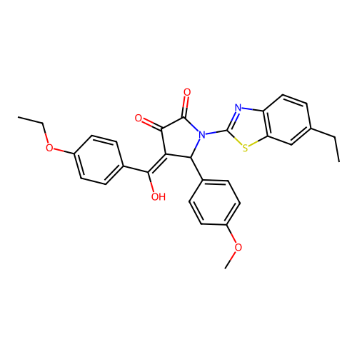 (4E)-4-[(4-ethoxyphenyl)(hydroxy)methylidene]-1-(6-ethyl-1,3-benzothiazol-2-yl)-5-(4-methoxyphenyl)pyrrolidine-2,3-dione structure