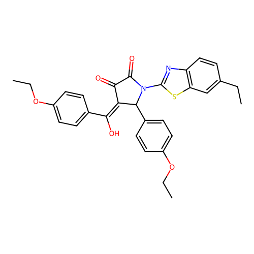 (4E)-5-(4-ethoxyphenyl)-4-[(4-ethoxyphenyl)(hydroxy)methylidene]-1-(6-ethyl-1,3-benzothiazol-2-yl)pyrrolidine-2,3-dione structure
