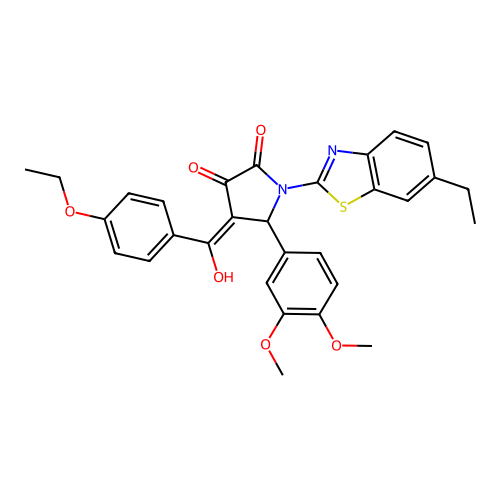 (4E)-5-(3,4-dimethoxyphenyl)-4-[(4-ethoxyphenyl)(hydroxy)methylidene]-1-(6-ethyl-1,3-benzothiazol-2-yl)pyrrolidine-2,3-dione structure