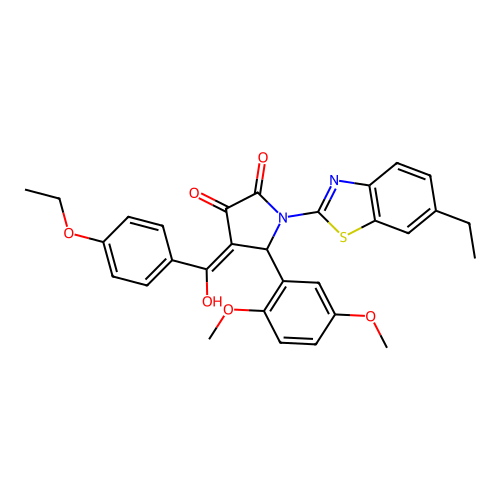 (4E)-5-(2,5-dimethoxyphenyl)-4-[(4-ethoxyphenyl)(hydroxy)methylidene]-1-(6-ethyl-1,3-benzothiazol-2-yl)pyrrolidine-2,3-dione structure