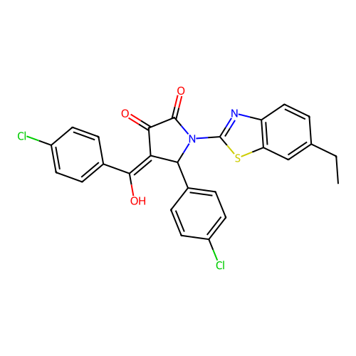(4E)-5-(4-chlorophenyl)-4-[(4-chlorophenyl)(hydroxy)methylidene]-1-(6-ethyl-1,3-benzothiazol-2-yl)pyrrolidine-2,3-dione structure