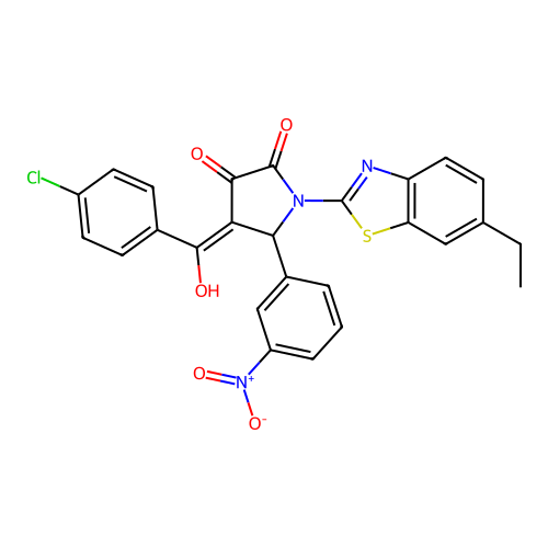 (4E)-4-[(4-chlorophenyl)(hydroxy)methylidene]-1-(6-ethyl-1,3-benzothiazol-2-yl)-5-(3-nitrophenyl)pyrrolidine-2,3-dione structure