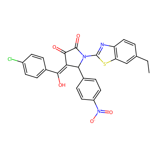 (4E)-4-[(4-chlorophenyl)(hydroxy)methylidene]-1-(6-ethyl-1,3-benzothiazol-2-yl)-5-(4-nitrophenyl)pyrrolidine-2,3-dione structure