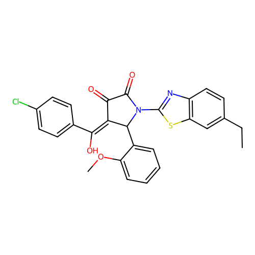 (4E)-4-[(4-chlorophenyl)(hydroxy)methylidene]-1-(6-ethyl-1,3-benzothiazol-2-yl)-5-(2-methoxyphenyl)pyrrolidine-2,3-dione structure