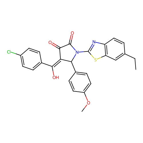 (4E)-4-[(4-chlorophenyl)(hydroxy)methylidene]-1-(6-ethyl-1,3-benzothiazol-2-yl)-5-(4-methoxyphenyl)pyrrolidine-2,3-dione structure