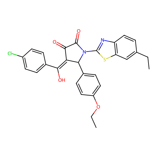 (4E)-4-[(4-chlorophenyl)(hydroxy)methylidene]-5-(4-ethoxyphenyl)-1-(6-ethyl-1,3-benzothiazol-2-yl)pyrrolidine-2,3-dione structure