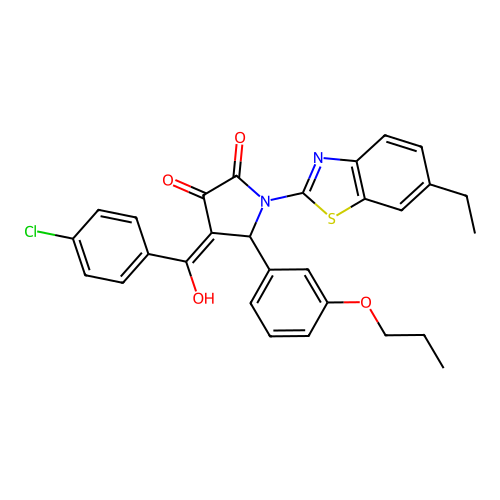 (4E)-4-[(4-chlorophenyl)(hydroxy)methylidene]-1-(6-ethyl-1,3-benzothiazol-2-yl)-5-(3-propoxyphenyl)pyrrolidine-2,3-dione structure