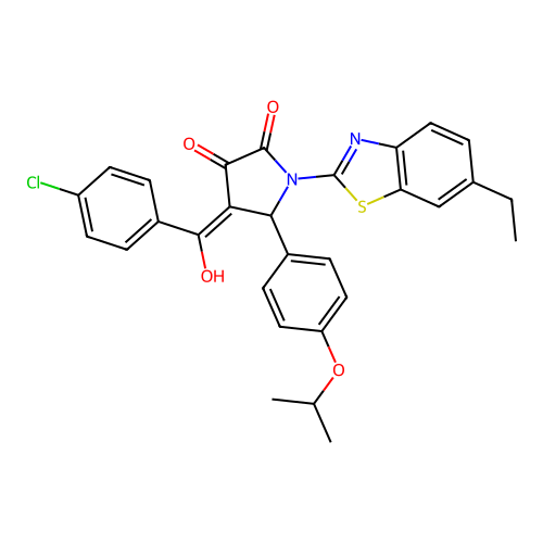 (4E)-4-[(4-chlorophenyl)(hydroxy)methylidene]-1-(6-ethyl-1,3-benzothiazol-2-yl)-5-[4-(propan-2-yloxy)phenyl]pyrrolidine-2,3-dione structure