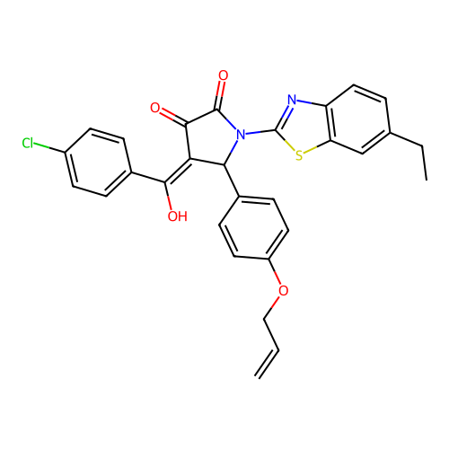 (4E)-4-[(4-chlorophenyl)(hydroxy)methylidene]-1-(6-ethyl-1,3-benzothiazol-2-yl)-5-[4-(prop-2-en-1-yloxy)phenyl]pyrrolidine-2,3-dione structure