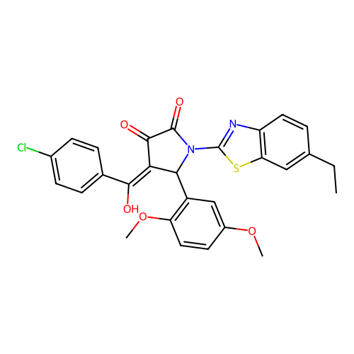 (4E)-4-[(4-chlorophenyl)(hydroxy)methylidene]-5-(2,5-dimethoxyphenyl)-1-(6-ethyl-1,3-benzothiazol-2-yl)pyrrolidine-2,3-dione structure