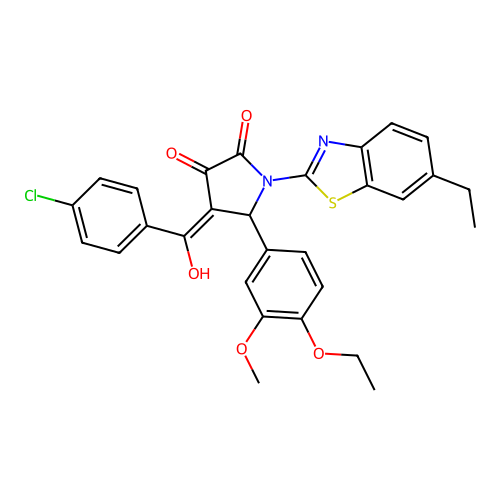 (4E)-4-[(4-chlorophenyl)(hydroxy)methylidene]-5-(4-ethoxy-3-methoxyphenyl)-1-(6-ethyl-1,3-benzothiazol-2-yl)pyrrolidine-2,3-dione structure