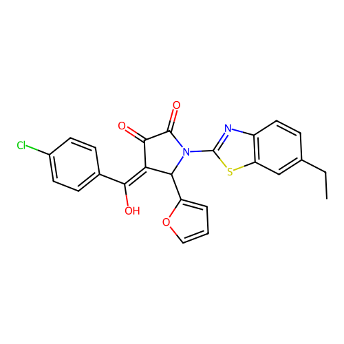 (4E)-4-[(4-chlorophenyl)(hydroxy)methylidene]-1-(6-ethyl-1,3-benzothiazol-2-yl)-5-(furan-2-yl)pyrrolidine-2,3-dione structure