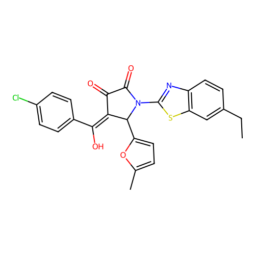 (4E)-4-[(4-chlorophenyl)(hydroxy)methylidene]-1-(6-ethyl-1,3-benzothiazol-2-yl)-5-(5-methylfuran-2-yl)pyrrolidine-2,3-dione structure
