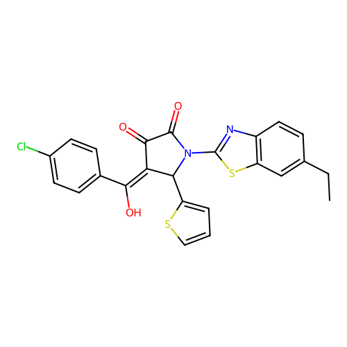(4E)-4-[(4-chlorophenyl)(hydroxy)methylidene]-1-(6-ethyl-1,3-benzothiazol-2-yl)-5-(thiophen-2-yl)pyrrolidine-2,3-dione structure