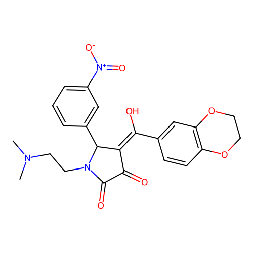 (4E)-4-[2,3-dihydro-1,4-benzodioxin-6-yl(hydroxy)methylidene]-1-(2-dimethylaminoethyl)-5-(3-nitrophenyl)pyrrolidine-2,3-dione structure