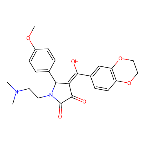 (4E)-4-[2,3-dihydro-1,4-benzodioxin-6-yl(hydroxy)methylidene]-1-(2-dimethylaminoethyl)-5-(4-methoxyphenyl)pyrrolidine-2,3-dione structure